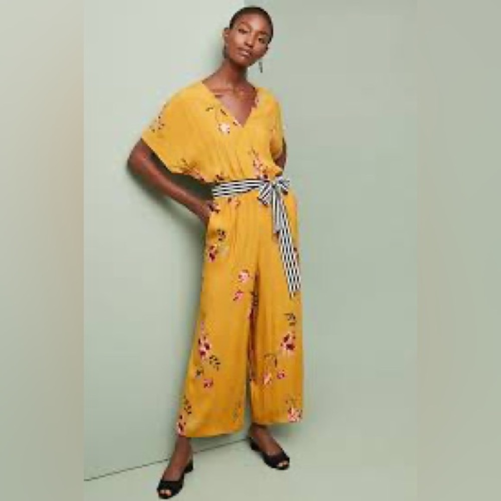 Anthropologie CoreyLynnCalter yellow floral jumpsuit. Excellent condition. Small